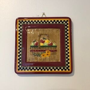 🎄Vintage  Debbie Mumm fruit trivet wall plaque square 6” EUC